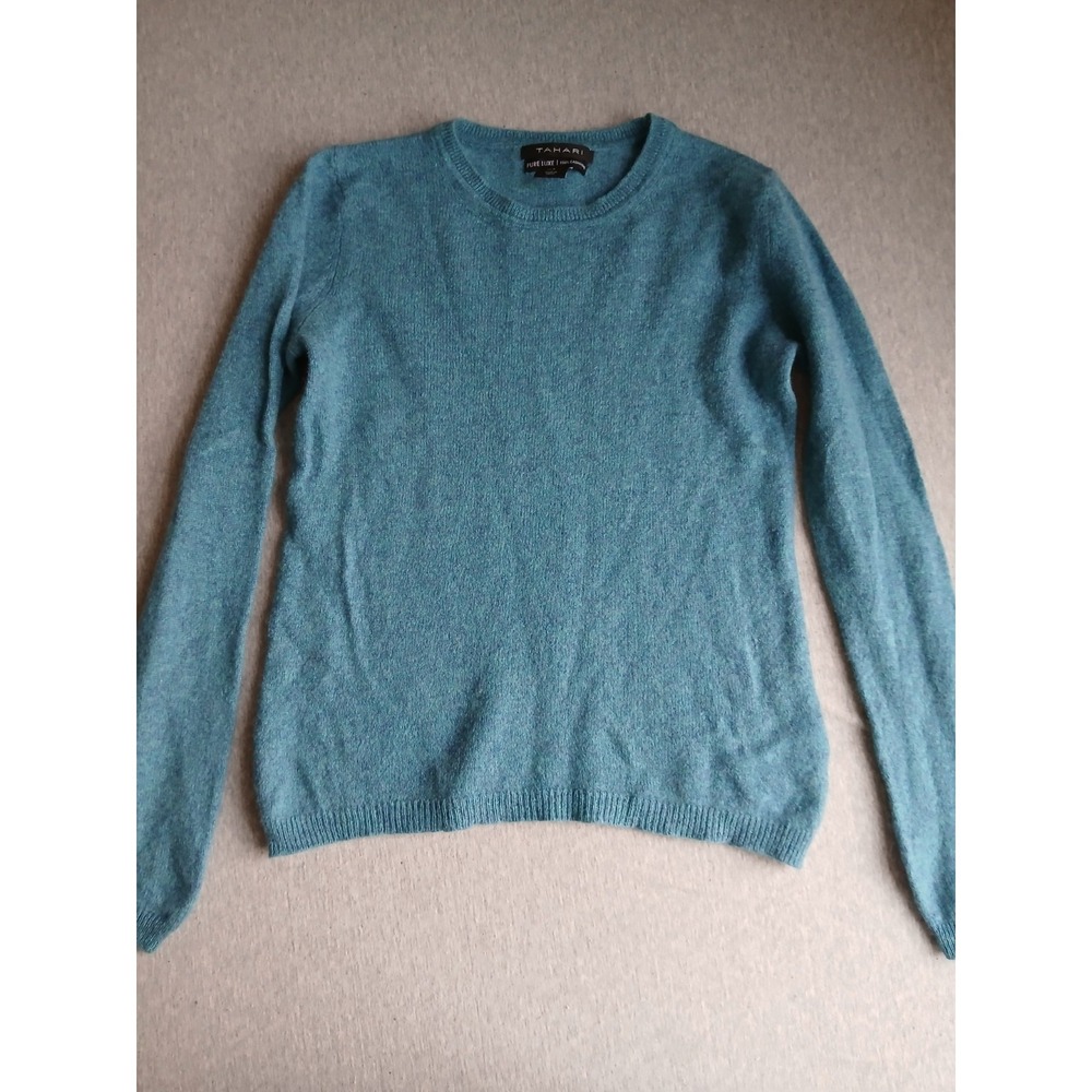 Tahari Sweater Small 100 Cashmere Pure Luxe Pullover Crew Cozy Layers Blue